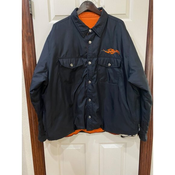Harley-Davidson Reversible Black & Orange Jacket Mens Size 22L XL Snap Closure E - Picture 3 of 8